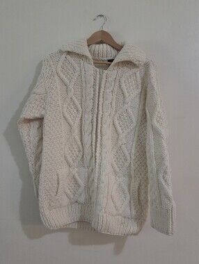 100% Wool Handmade Cable Knit Fishermans Zip Cardigan